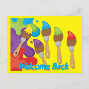 Carte Postale Bienvenue Brosses à peintures Primaire Couleurs Pe