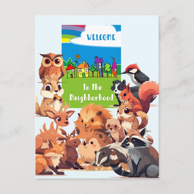 Carte Postale Bienvenue chez les animaux de la forêt du quartier (Devant)