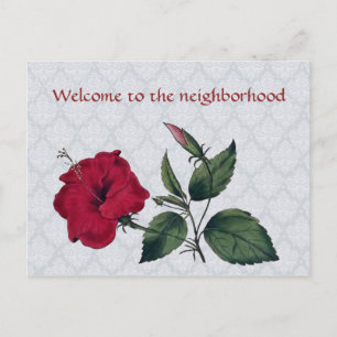 Carte Postale Bienvenue dans le quartier, hibiscus rouge