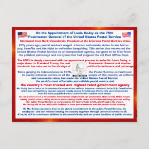 Carte Postale Bienvenue Louis DeJoy à l'USPS.