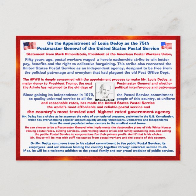 Carte Postale Bienvenue Louis DeJoy à l'USPS#2 (Devant)