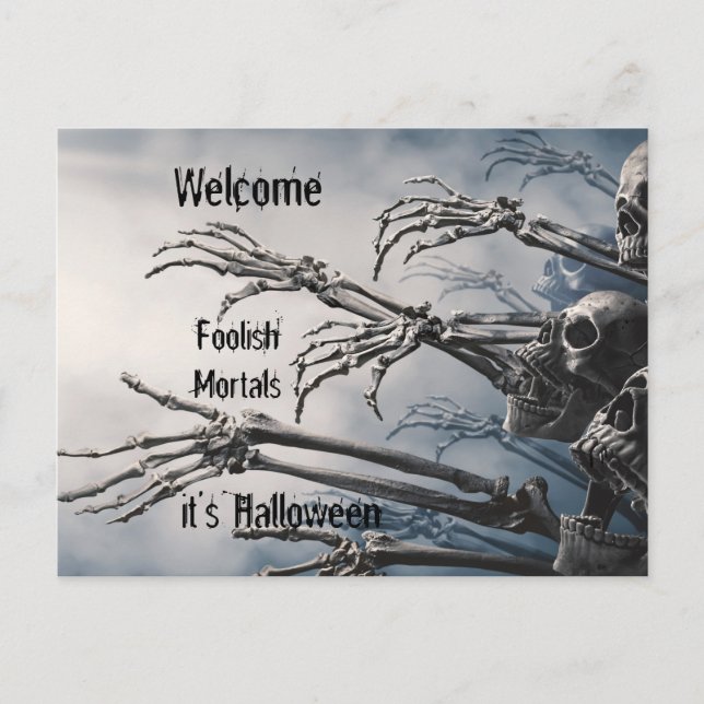 Carte Postale Bienvenue mortels stupides Zombie Skeleton effraya (Devant)