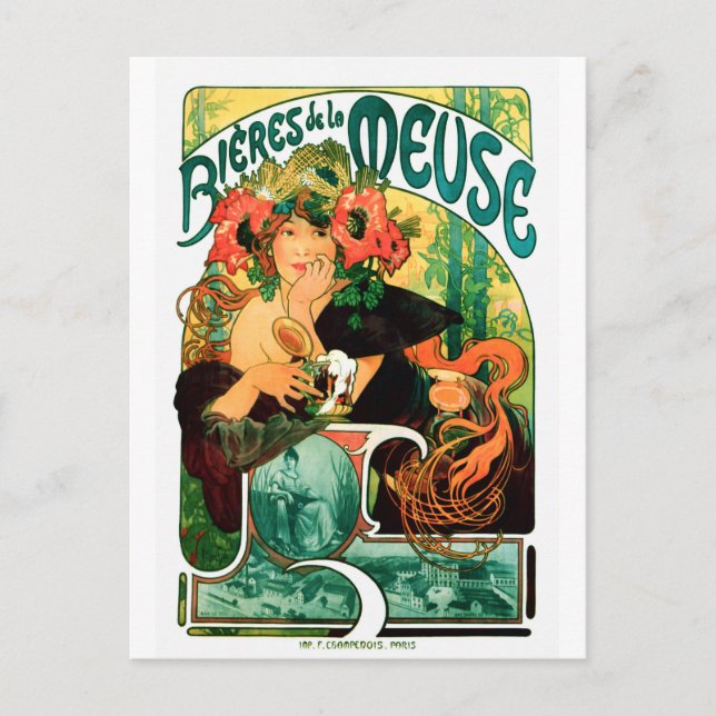 Carte Postale Bière de la Meuse Alphonse Mucha (Devant)