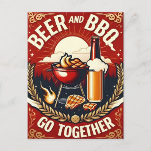 Carte Postale Bière et barbecue Aller de pair été