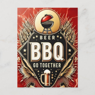 Carte Postale Bières et BBQ vont ensemble