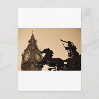 Carte Postale Big Ben et statue de Boudicca tons sépia