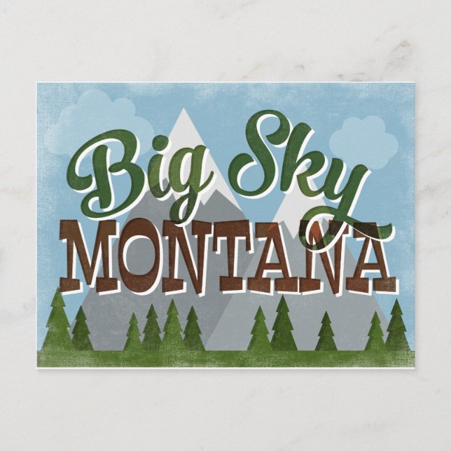 Carte Postale Big Sky Montana Fun Retro Montagnes Neige (Devant)