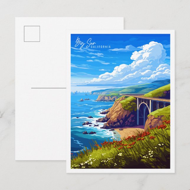 Carte Postale Big Sur Californie États-Unis illustration de voya (Devant / Derrière)