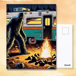 Carte Postale Bigfoot à Campfire et Retro Rv
