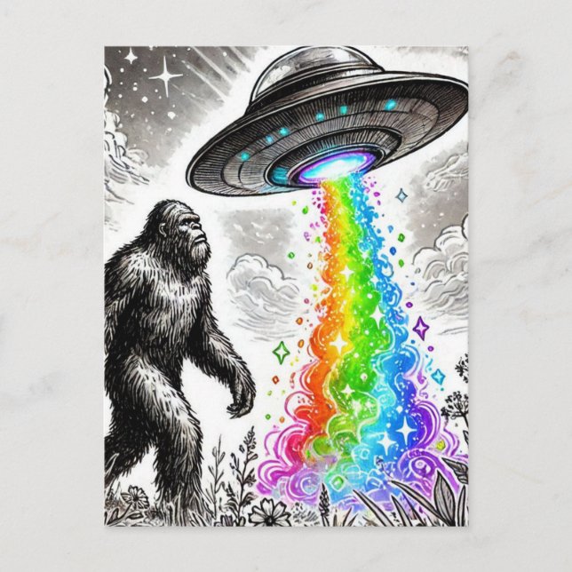 Carte Postale Bigfoot et Rainbow UFO (Devant)