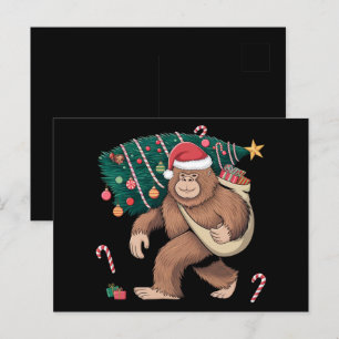 Carte Postale Bigfoot Noël Arbre Lumières Noël Sasquatatch Amour