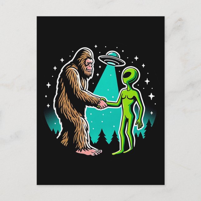 Carte Postale Bigfoot rencontre un alien (Devant)