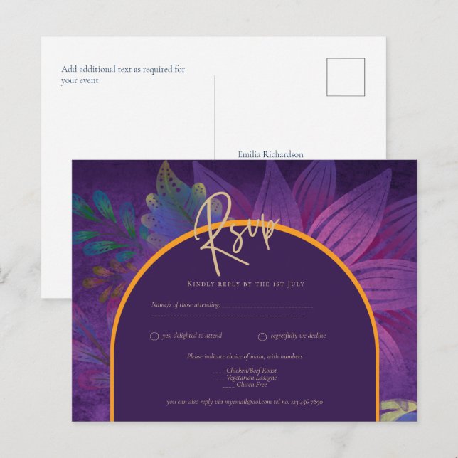 Carte Postale Bijoux Tones Plum Purple Berry Mariage or (Devant / Derrière)