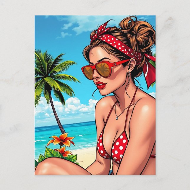 Carte Postale Bikini rouge, lunettes de soleil et femme de Banda (Devant)