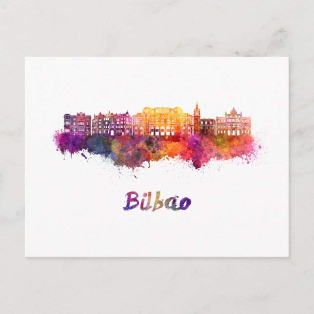 Carte Postale Bilbao skyline in watercolor (Devant)