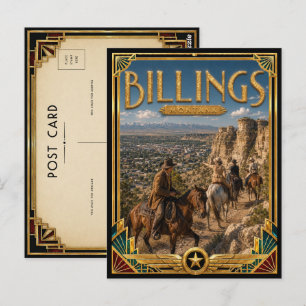 Carte Postale Billings Montana Art Déco Vintage de l'Âge d'Or