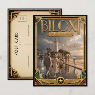 Carte Postale Biloxi Mississippi Art Déco Vintage de l'Âge d'Or