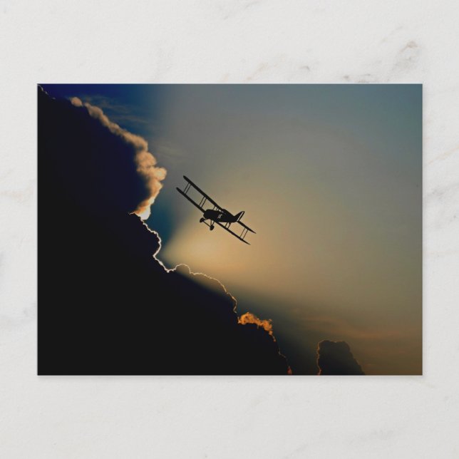Carte Postale Biplane et coucher de soleil (Devant)