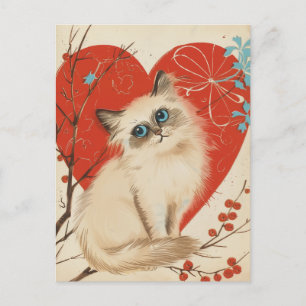 Carte Postale Birman Chat vintage Saint Valentin