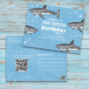 Carte Postale Birthday Fun Whimsical Sharks QR Code Social Media