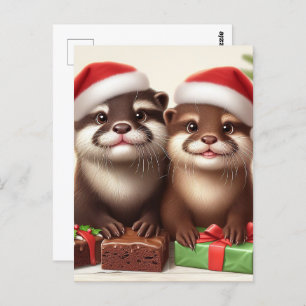 Carte Postale Biscuits de Noël en loutre mignonne