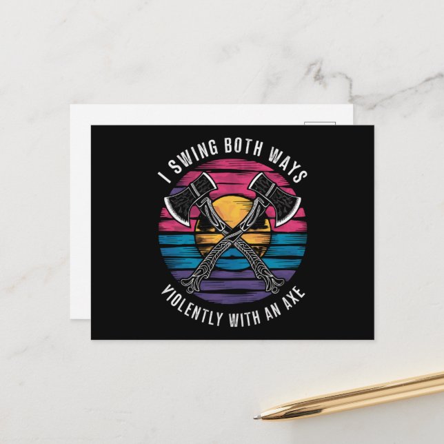 Carte Postale Bisexuel Je Swing Les Deux Voies Ax Funny Bi Pride (Devant/Arrière en situation)