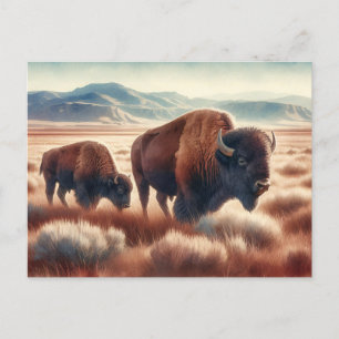 Carte Postale Bison d'aquarelle sur les plaines