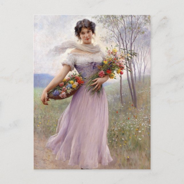 Carte Postale Blaas : Fille à Lilac avec fleurs (Devant)