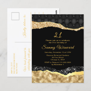 Carte Postale Black and Gold Glam Tears Anniversaire