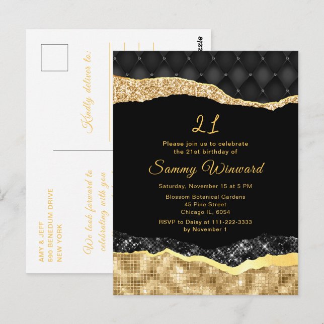 Carte Postale Black and Gold Glam Tears Anniversaire (Devant / Derrière)