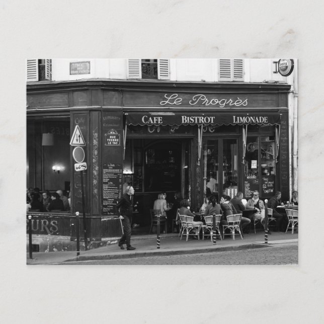 Carte Postale Black and White Cafe à Montmartre, Paris (Devant)