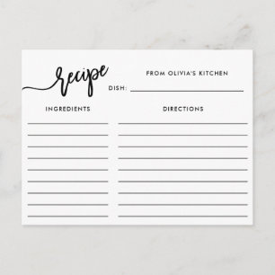 Carte Postale Black and White Handwritten Script   Recipe Card