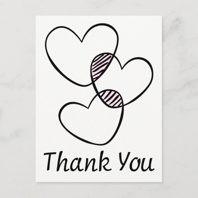 Carte Postale Black and White Thank You Heart Wedding Party (Devant)