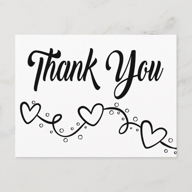Carte Postale Black and White Thank You Heart Wedding Party (Devant)