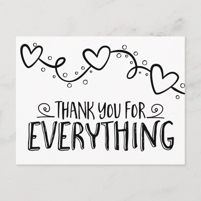 Carte Postale Black and White Thank You Heart Wedding Party (Devant)