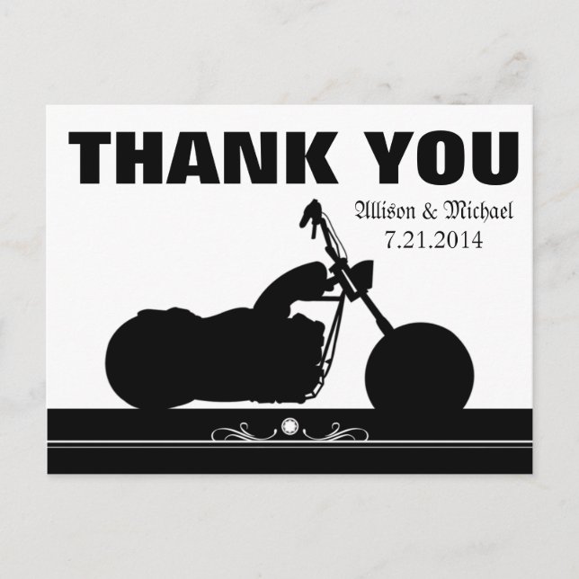 Carte Postale Black Blanc Motorcycle Biker Silhouette Merci (Devant)