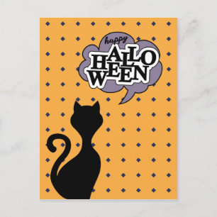 Carte Postale Black cat dit happy halloween