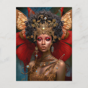 Carte Postale Black Fairy Queen Red Gold Fairy Imaginaire Art