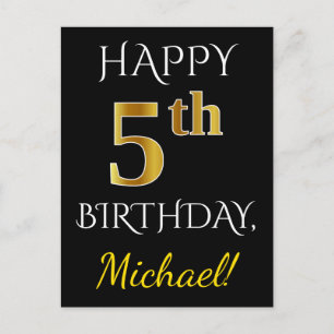 Carte Postale Black, Faux Gold 5e anniversaire + Nom personnalis