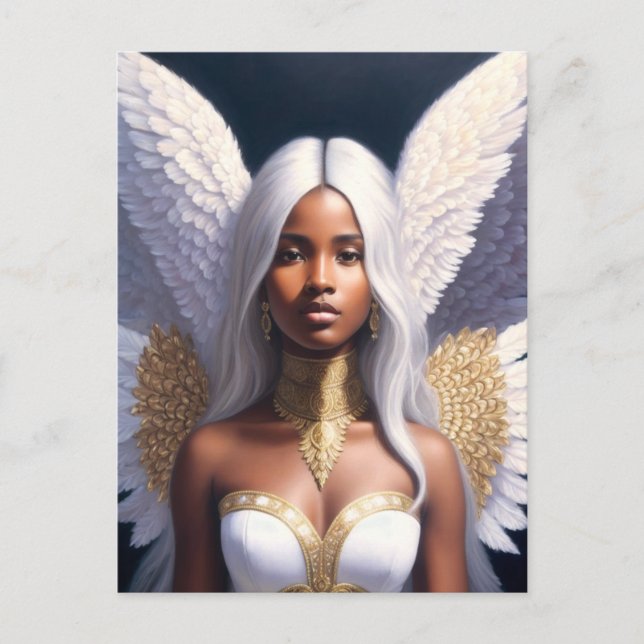 Carte Postale Black Femme Angel Blanc ailes Art (Devant)