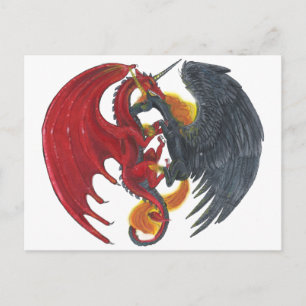 Carte Postale Black Fire Unicorn et Red Dragon