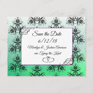 Carte Postale Black Green Mariage damassé Enregistrer la date Ca