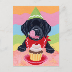 Carte Postale Black Lab Chiot Anniversaire Cupcake Peinture