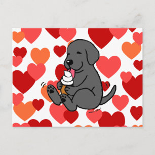 Carte Postale Black Lab Lick Glace Cream avec Coeurs