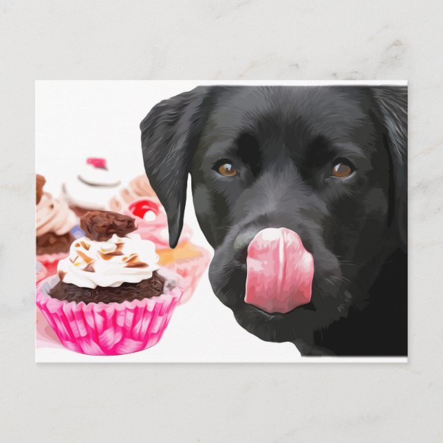 Carte Postale Black Lab Party - Anniversaire du Chien - Cupcake  (Devant)