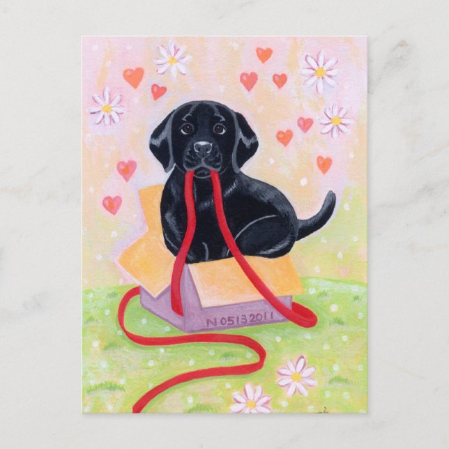 Carte Postale Black Labrador dans la boîte Peinture (Devant)