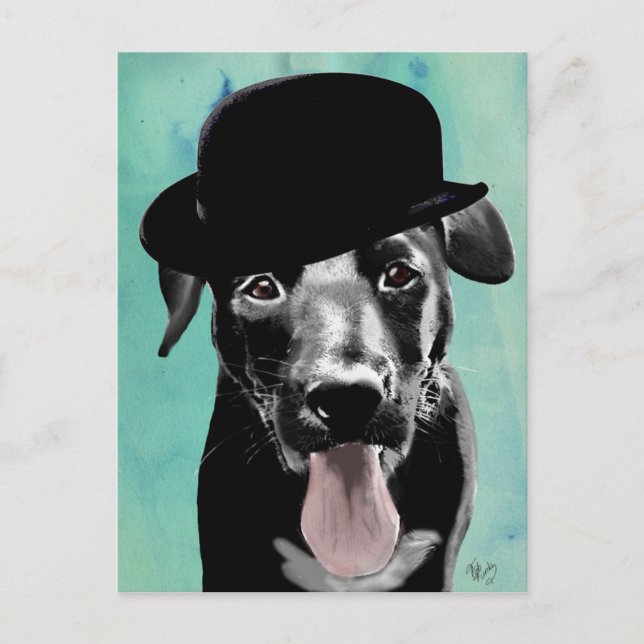 Carte Postale Black Labrador dans le Casquette Bowler (Devant)