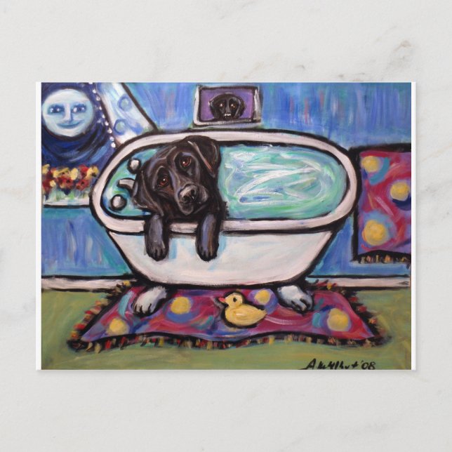 Carte Postale Black Labrador happy bath (Devant)