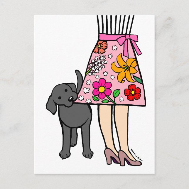 Carte Postale Black Labrador & Maman's Skirt Cartoon (Devant)