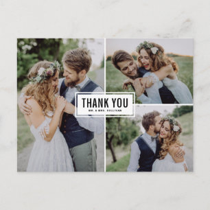 Carte Postale Black Modern Trois Photo Collage Mariage Merci